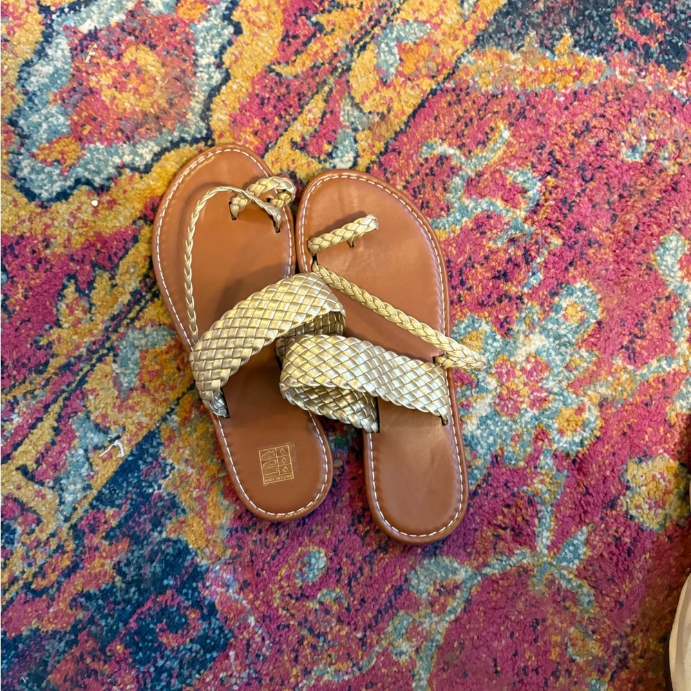 Braided Tan and Gold Sandals, NWOT, size 36